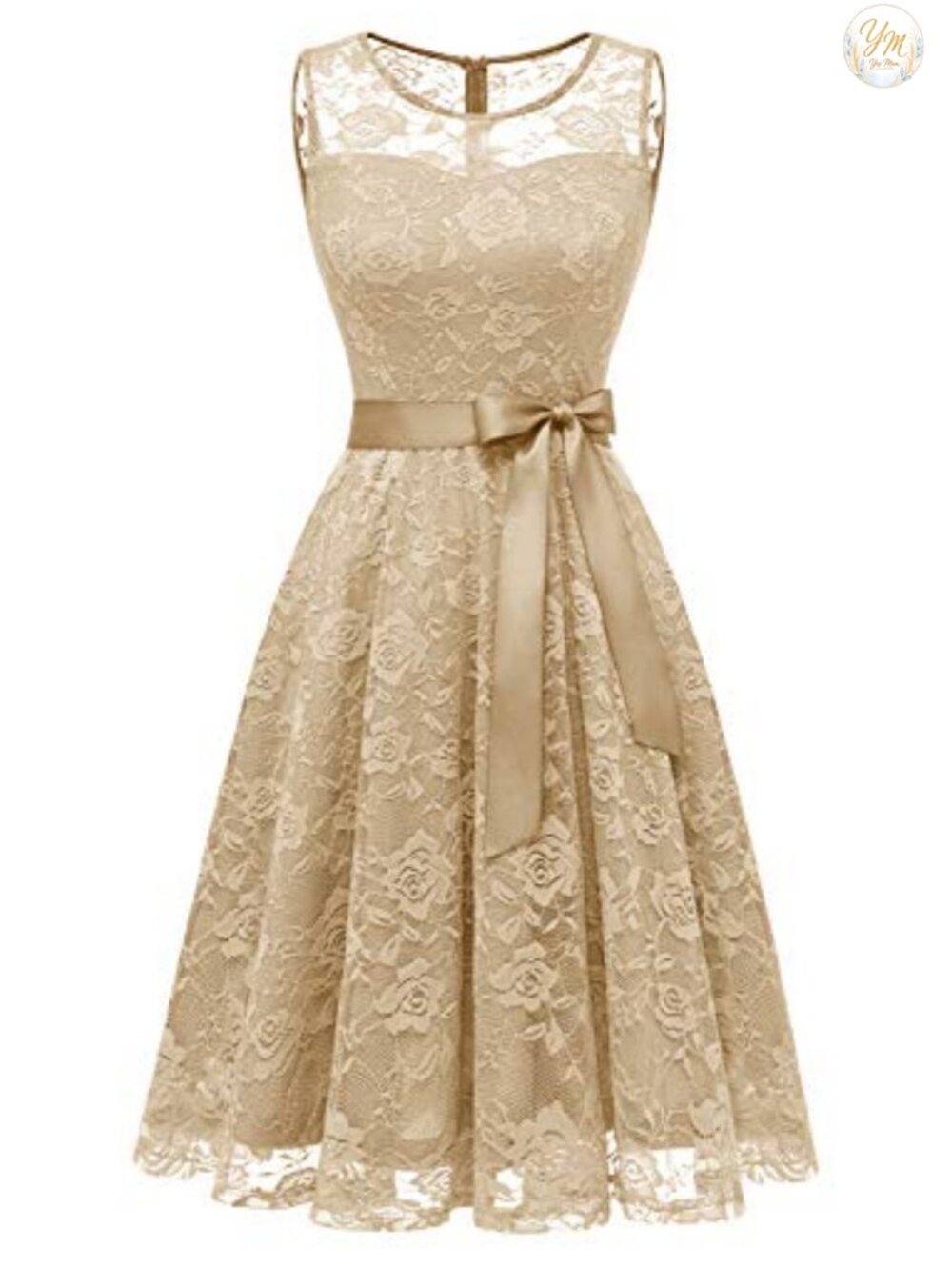 Floral Lace Scoop Neck A-Line Knee Length Cocktail Dress